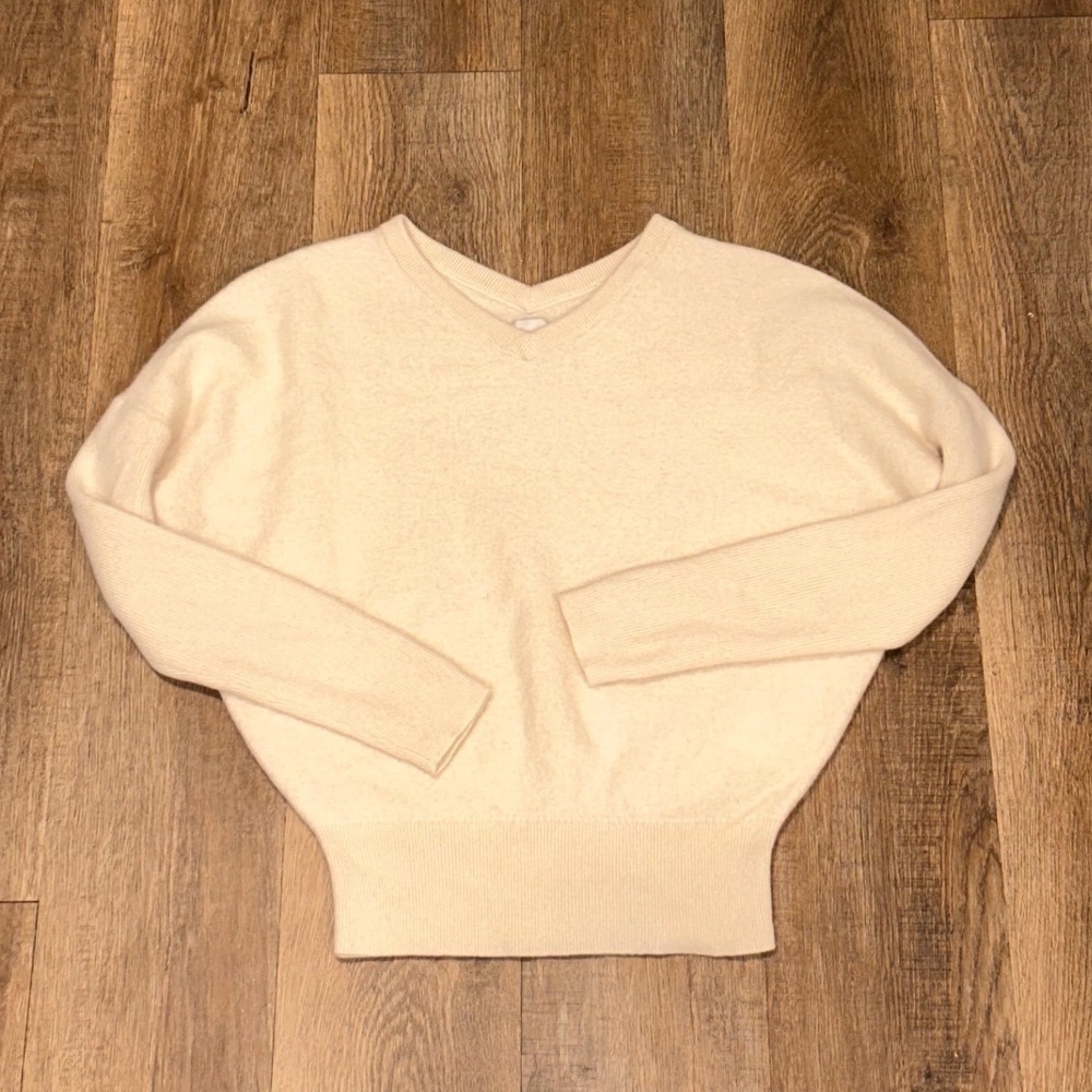 Maeve Anthropologie Ivory 100% Cashmere V-Neck Dolman Sweater XS Minimalist